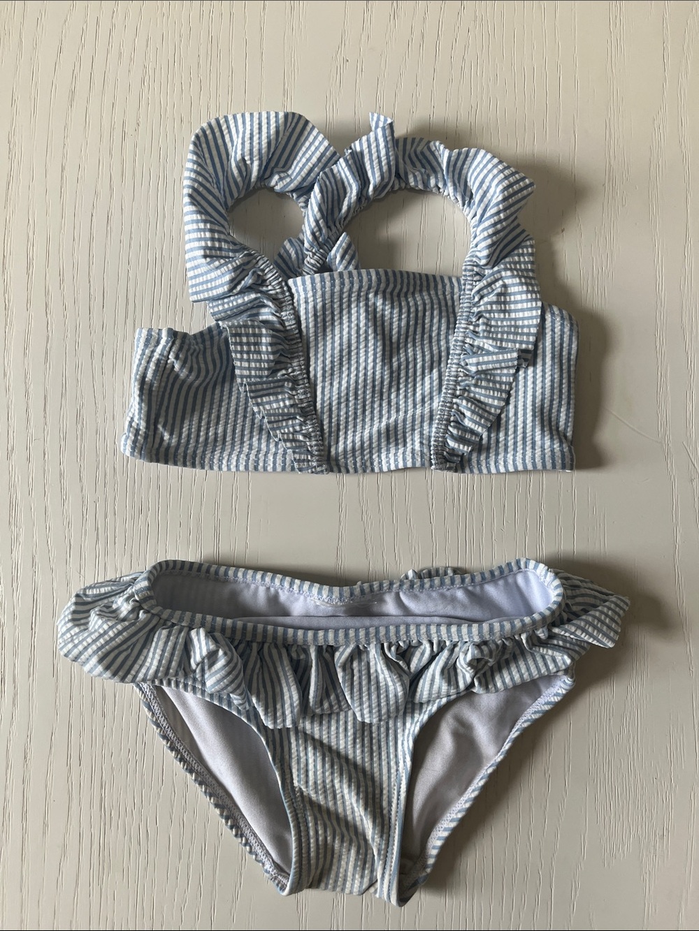 H&M Light Blue and White Striped Ruffle Kids Bikini